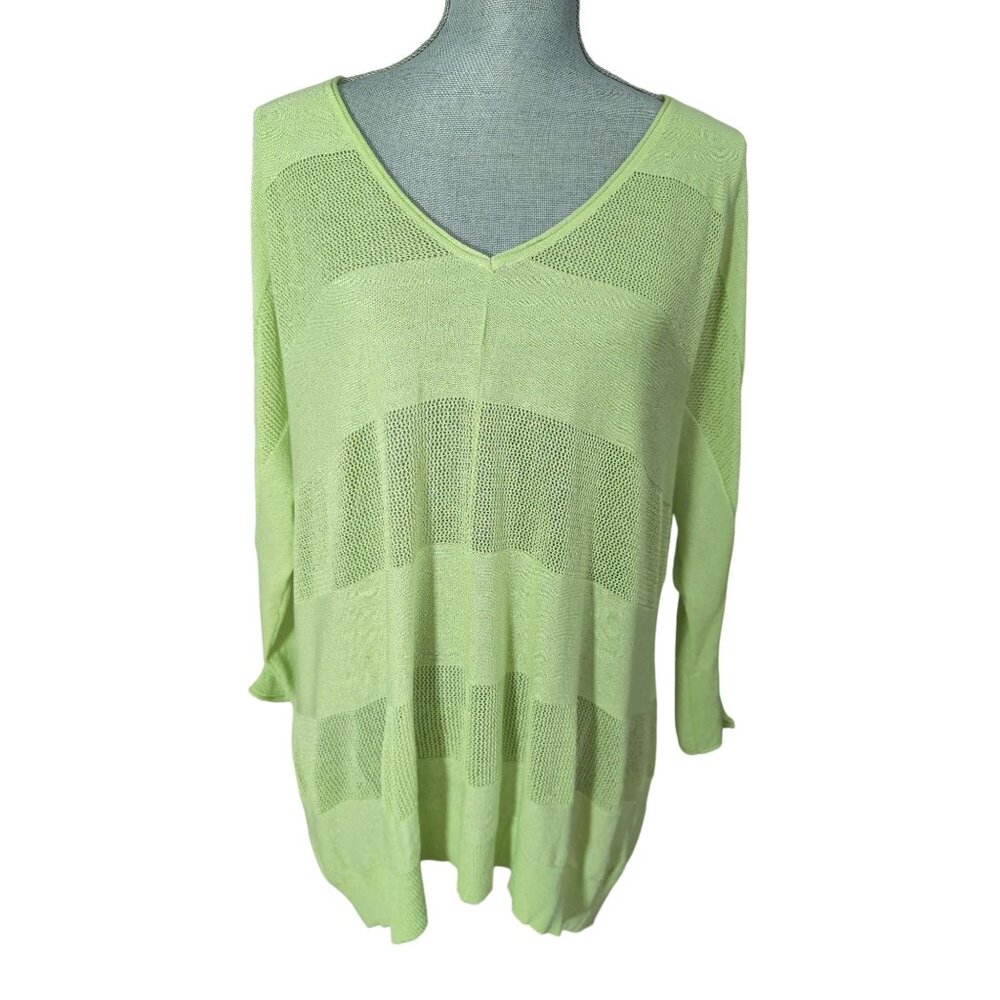 Context Lord & Taylor‎ V-Neck Sweater Womens XL Green Lightweight Beachy Casual